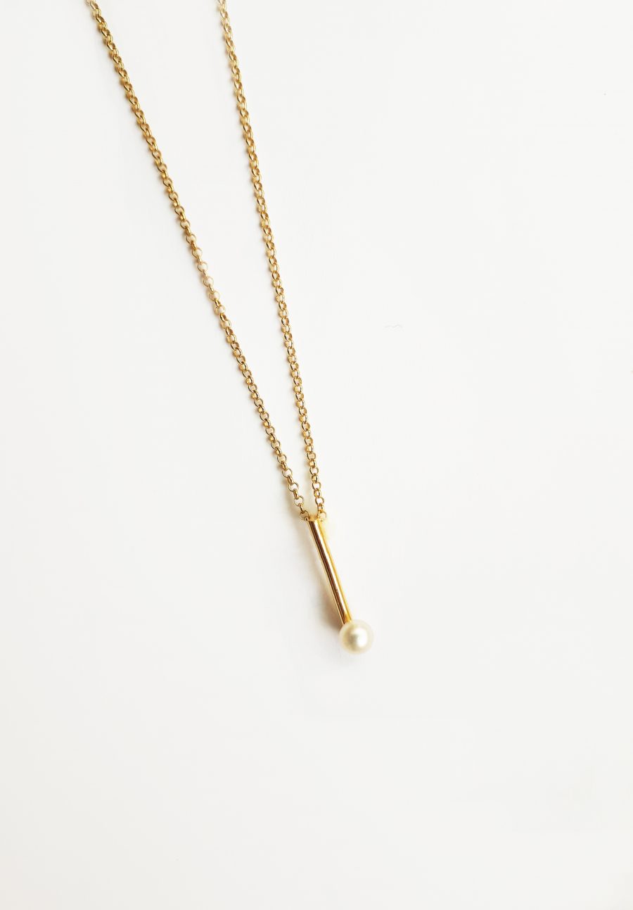 Naszyjnik linia i perła pozłacany