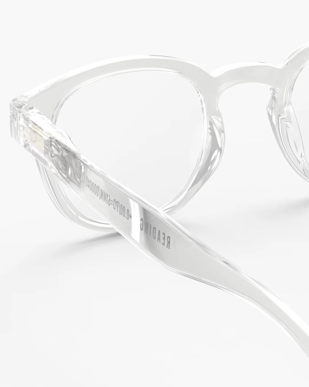 Okulary Izipizi #C Crystal – detal transparentnej oprawki