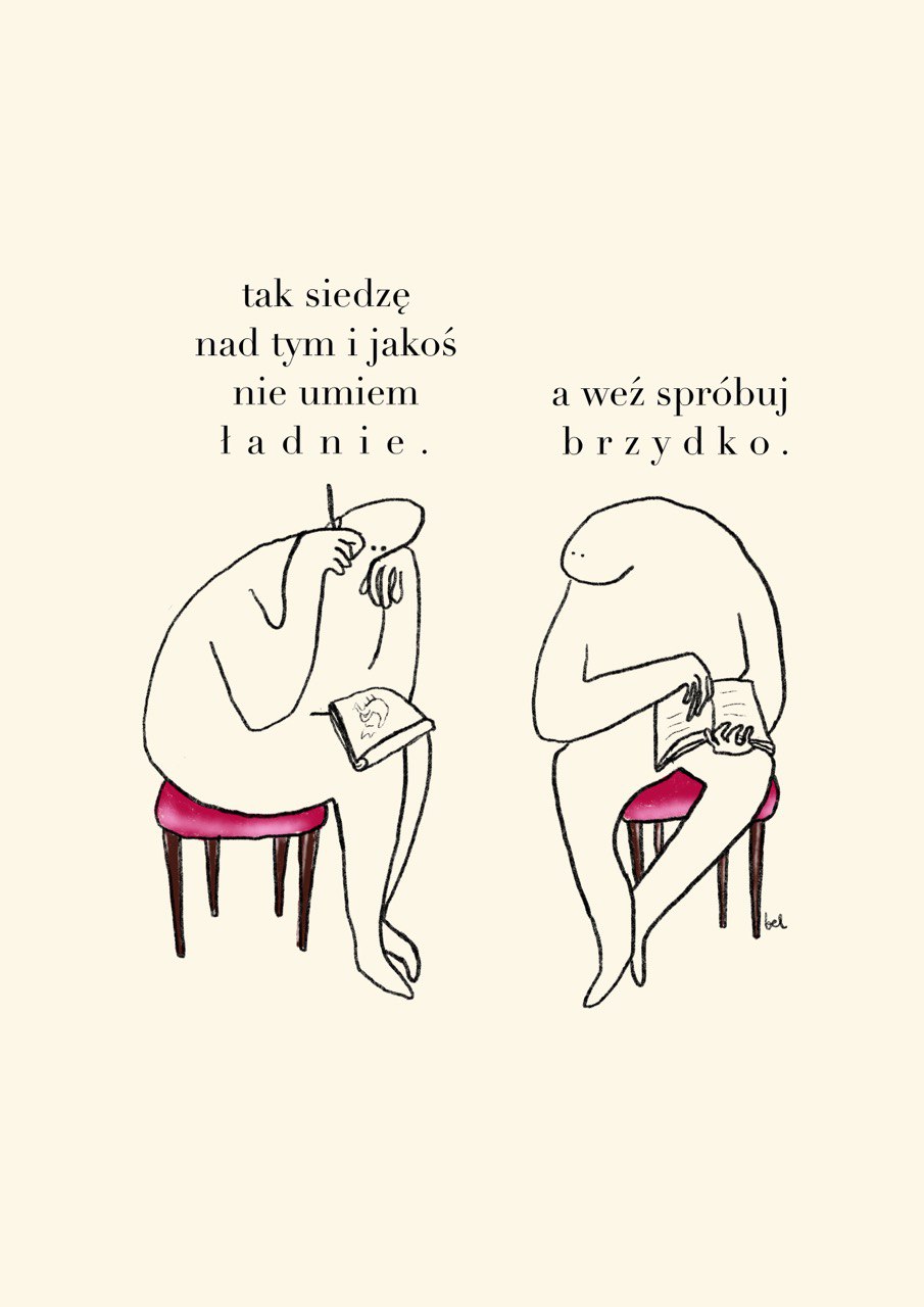 SLOU-Kartka Spróbuj brzydko z rysunkiem o nieradzeniu sobie z codziennością od Potato Face.