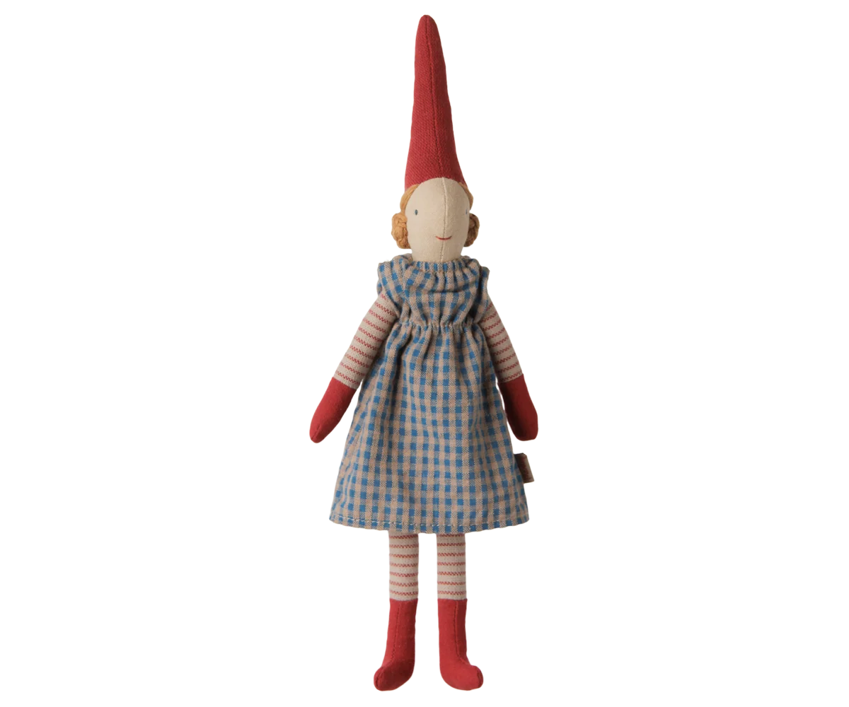 Skrzat Pixy Girl size 1 w sukience w kratkę od Maileg SLOU