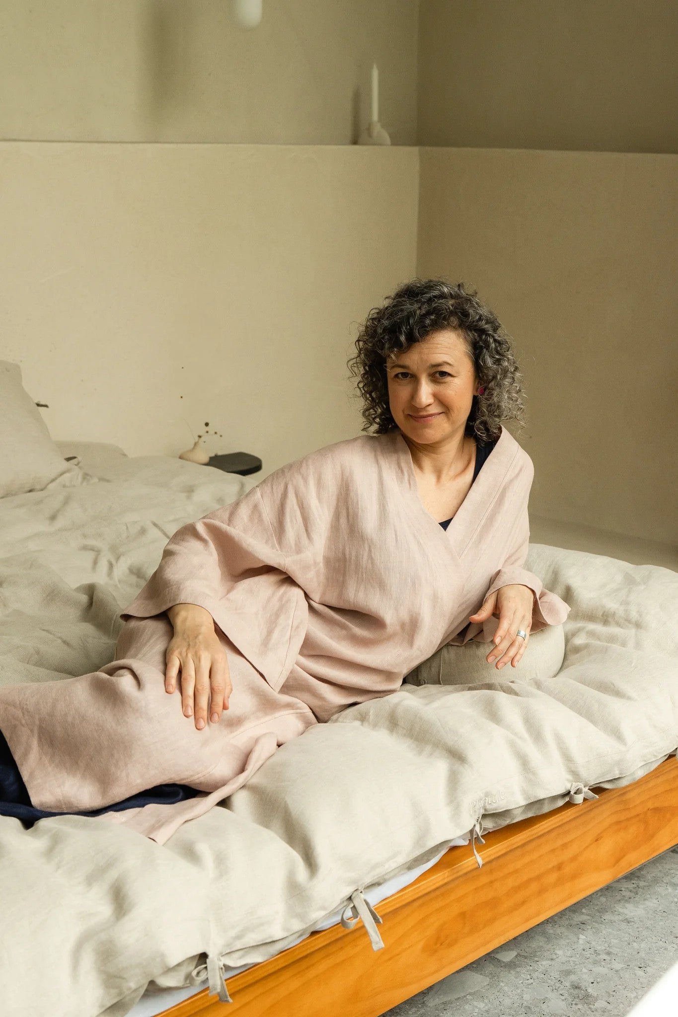 Kimono lniane długie różowe