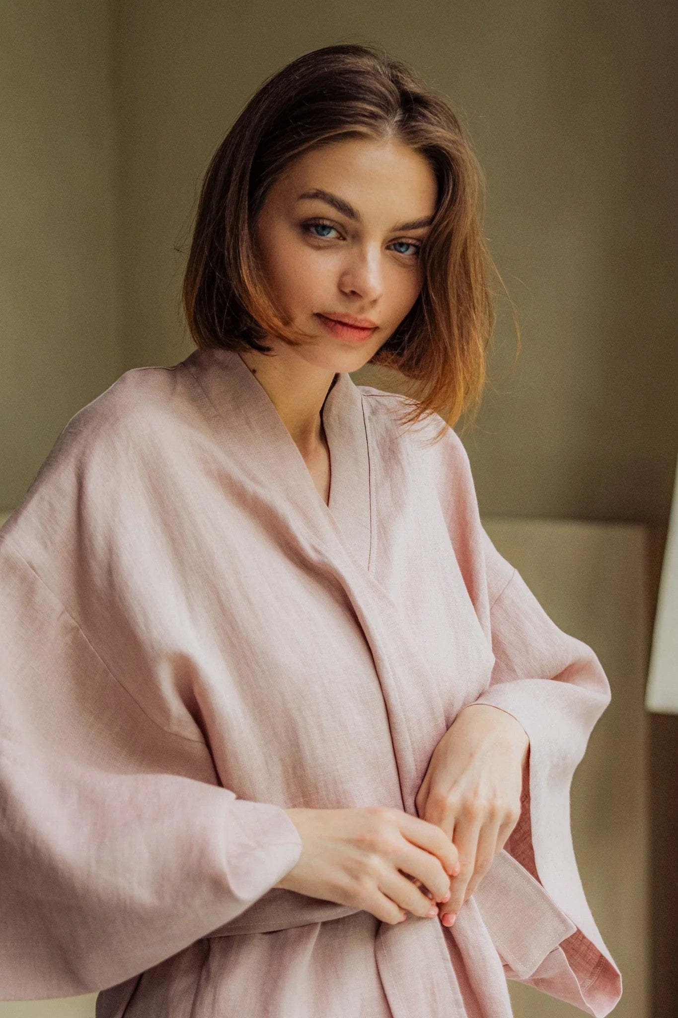 Kimono lniane krótkie różowe