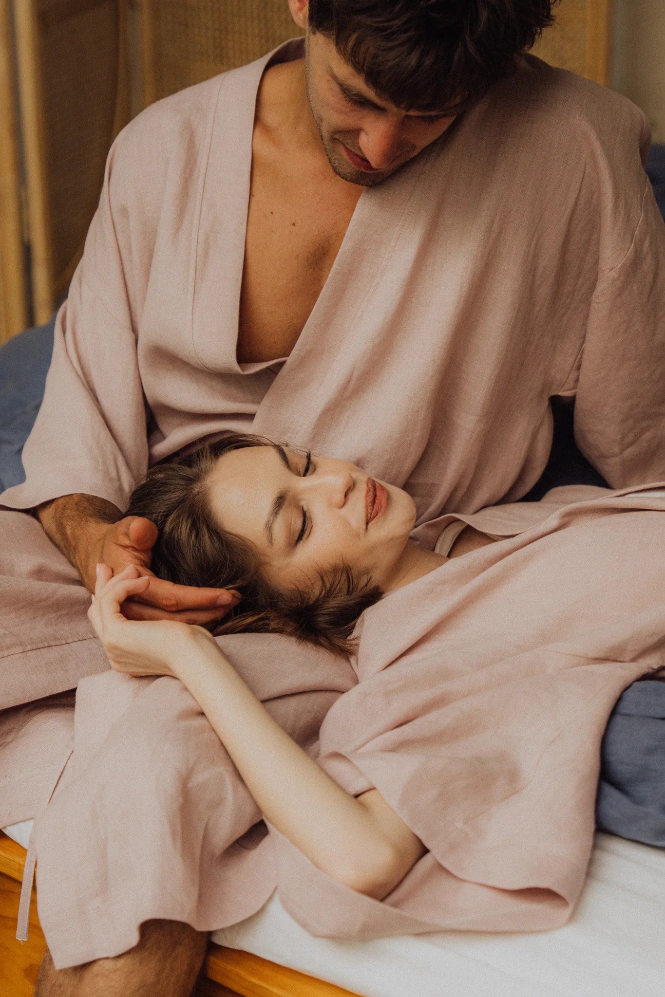 Kimono lniane krótkie różowe