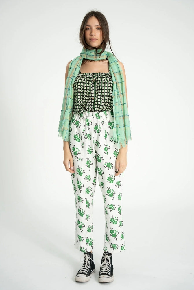 Top na ramiączkach Black/Ecru Flowers