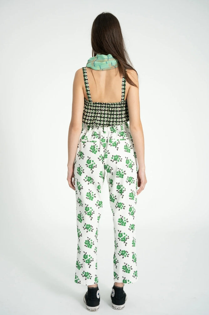 Top na ramiączkach Black/Ecru Flowers