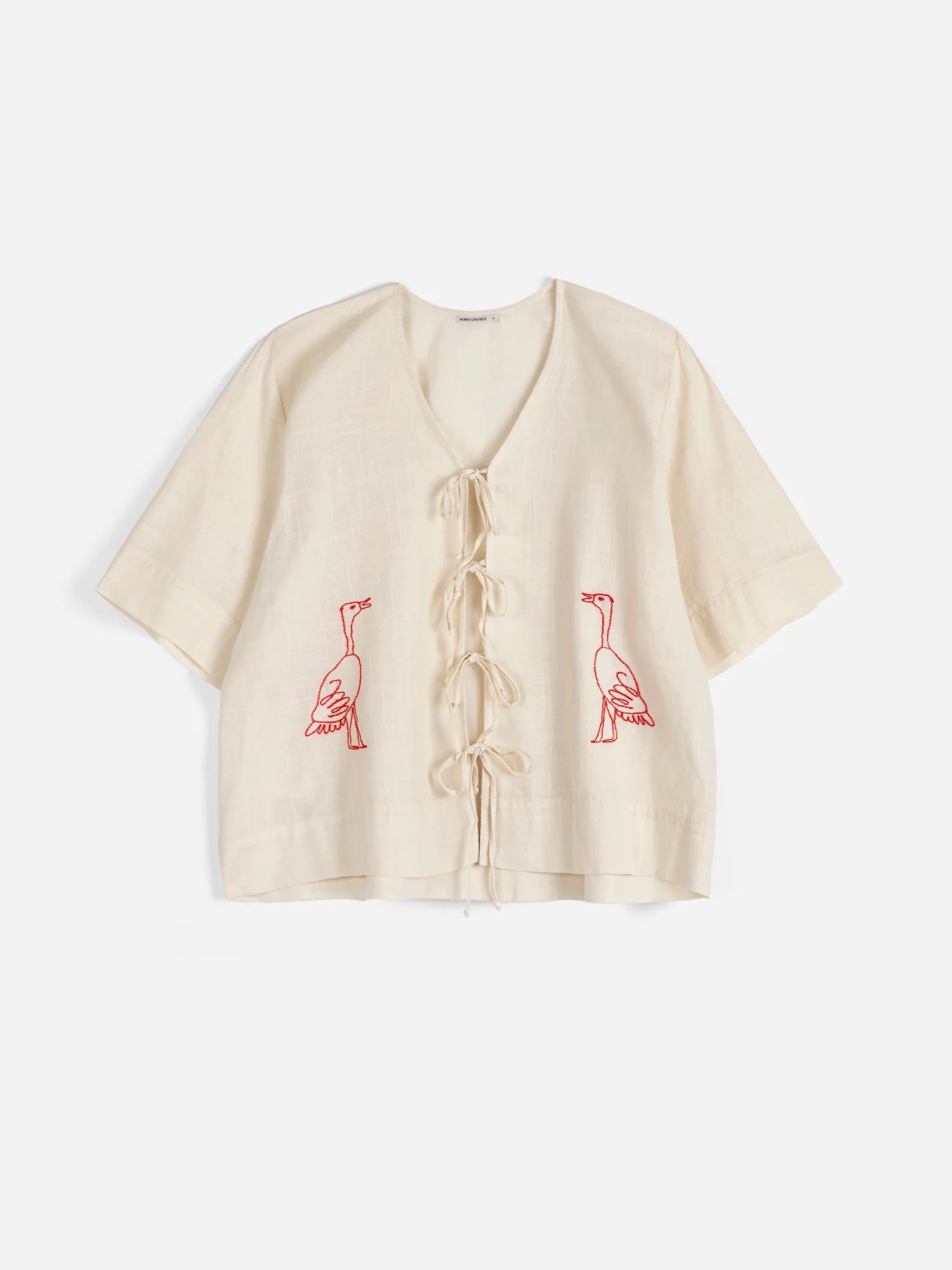 Koszulka z haftem gąska – Embroidery Tied Blouse od Bobo Choses 