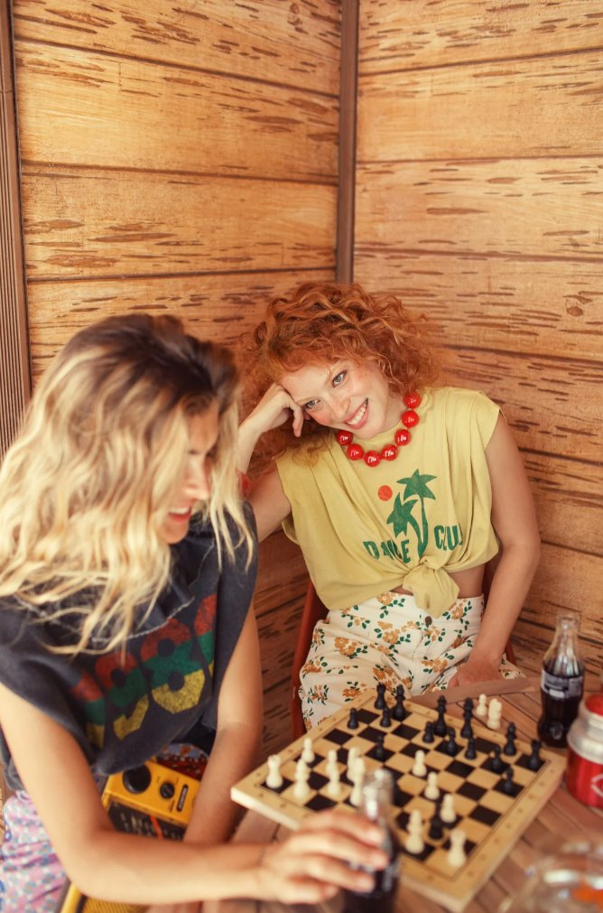 Bluzka bez rękawów z kołnierzykiem 1980 print