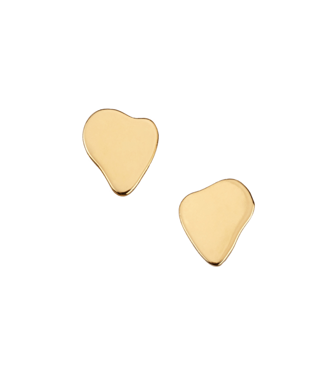 Kolczyki pozłacane, sztyfty w nieregularnym kształcie, rozlanych, małych złotych plamek.