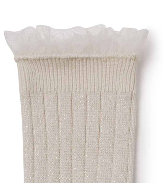 Skarpety brokatowe kremowe Alizee z falbanką