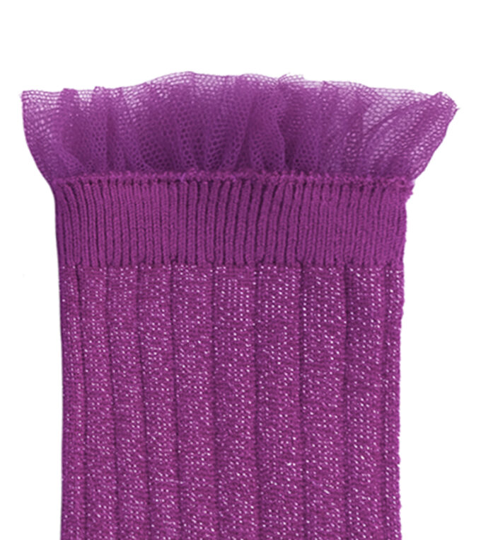 Skarpety brokatowe purpurowe Alizee z falbanką