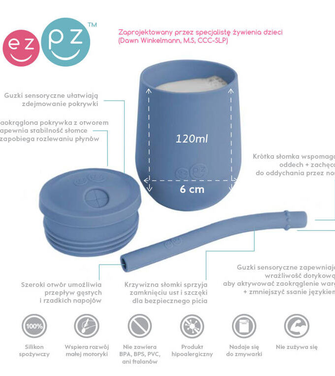 Silikonowy Kubek ze słomką Mini Cup ciemny niebieski