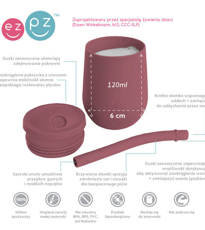 Silikonowy Kubek ze słomką Mini Cup mauve