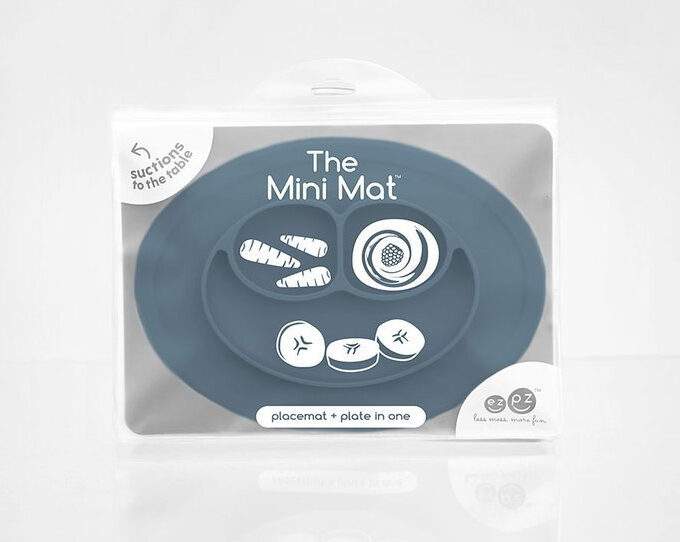 Talerzyk z podkładką dla dzieci Mini Mat ciemny niebieski