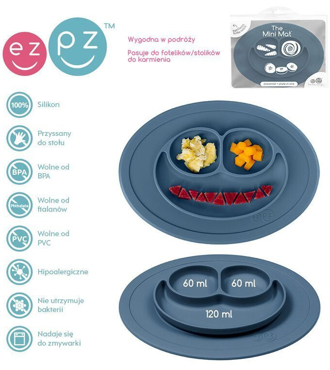 Talerzyk z podkładką dla dzieci Mini Mat ciemny niebieski