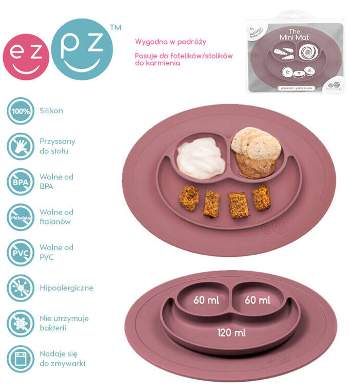 Talerzyk z podkładką dla dzieci Mini Mat mauve