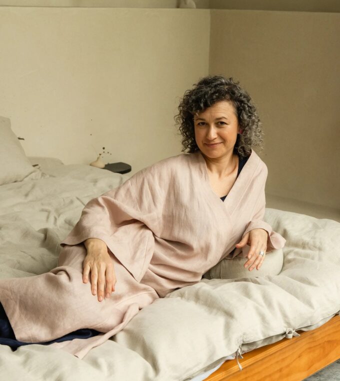 Kimono lniane długie różowe
