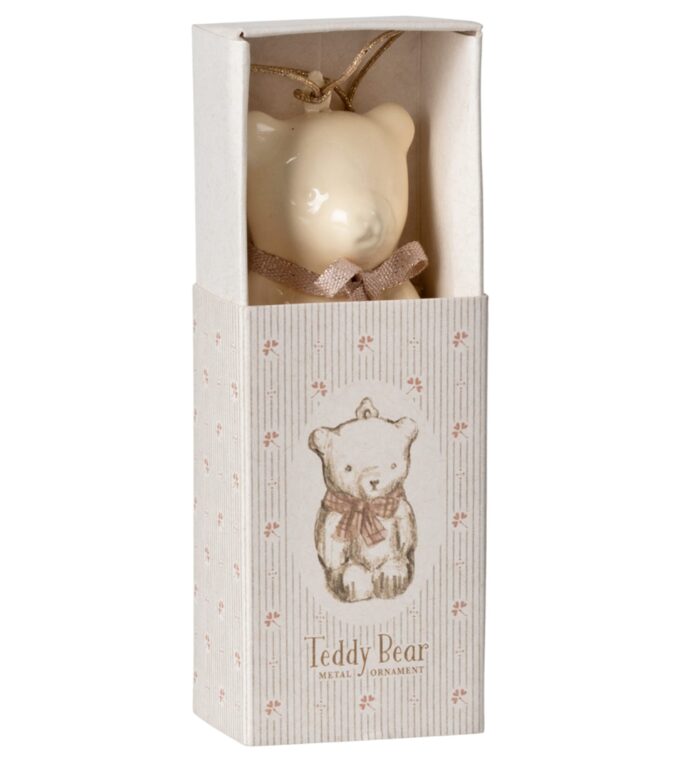Ozdoba świąteczna metalowa Teddy Bear off white rose