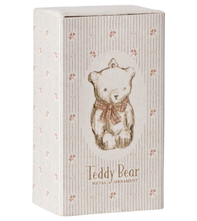 Ozdoba świąteczna metalowa Teddy Bear off white rose