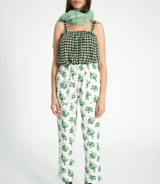 Top na ramiączkach Black/Ecru Flowers