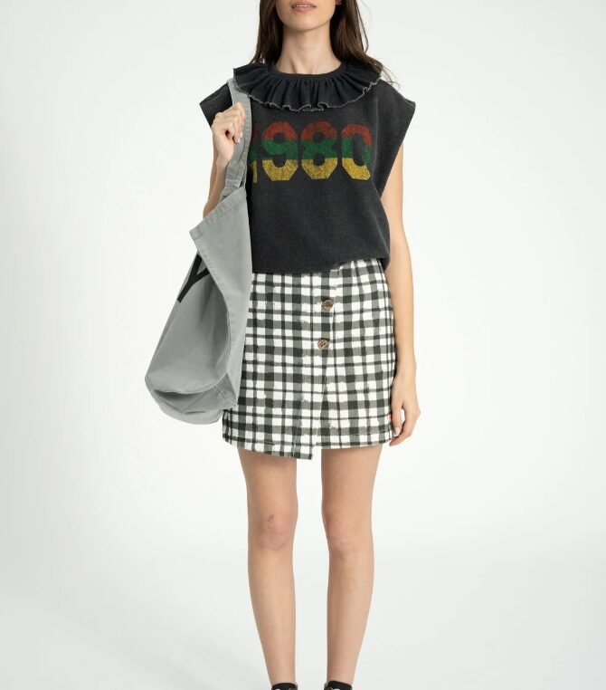 Bluzka bez rękawów z kołnierzykiem 1980 print