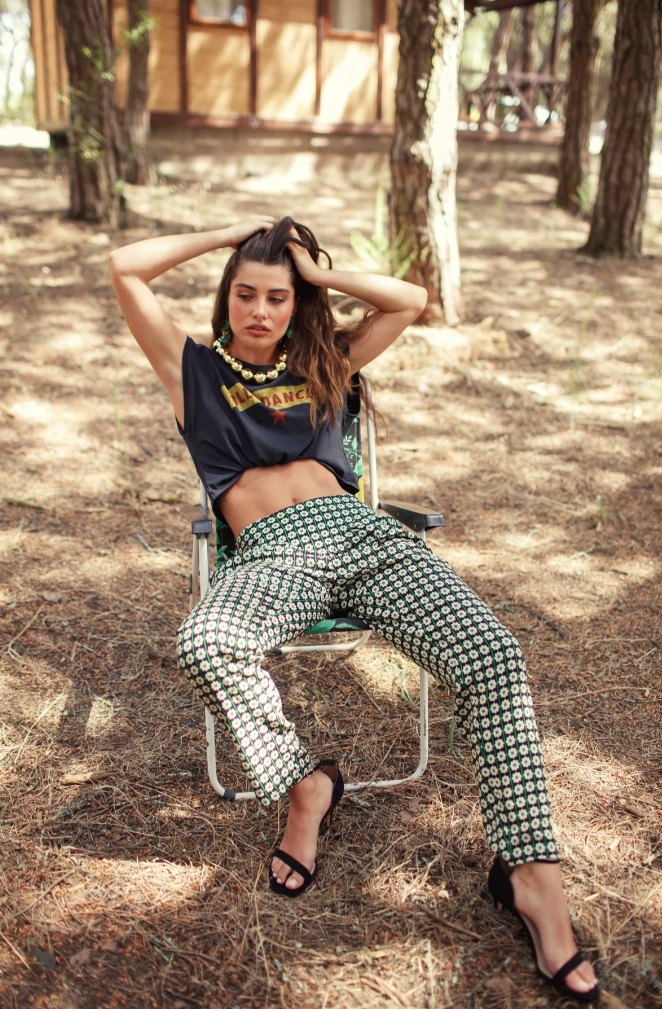 Spodnie Black/Ecru Flowers - obrazek 3